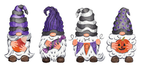 Gnomes for Halloween. Watercolor illustration