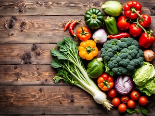 Different fresh organic vegetables for healthy on wood background