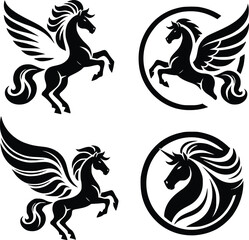 Illustration of fantasy animal pegasus silhouette.