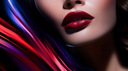 Fototapeta premium Beautiful woman with beauty red lips, lipsticks and make up