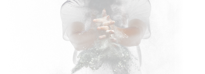 Chef prepare white flour dust for cooking bakery food. Elderly man Chef clap hand, white flour dust explode fly in air. Flour stop motion in air with freeze high speed shutter, black background