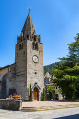 Aigle, Switzerland - July 20, 2023: Historic reformed church of St. Aurice in city of Aigle, Switzerland