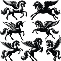 Illustration of fantasy animal pegasus silhouette.