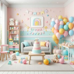 Pastel-Colored Kids' Birthday Room Design: Soft and Sweet