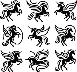 Illustration of fantasy animal pegasus silhouette.