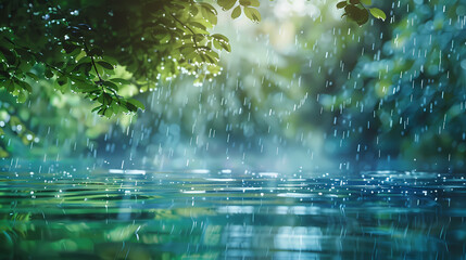 Rain drops on water, natural background