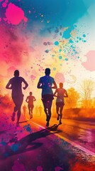 flat ilustration for run event poster background with colorfully design