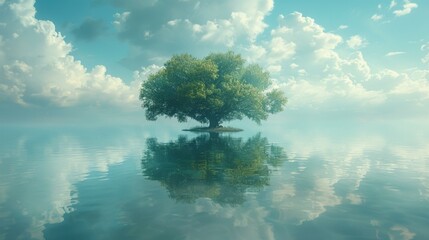 Isolated Tree in Reflection, Artificial Intelligence Creation