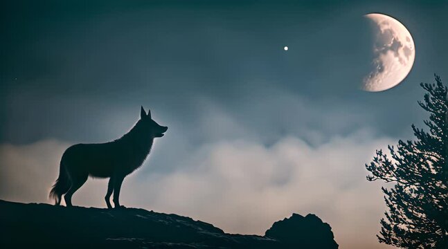 wolf howling at the moon
