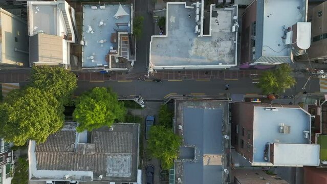 Drone View of Seoul city in South Korea, Hapjeong Station, Hot place, Summer, 60fps