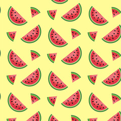 Watermelon slices seamless patter . Top view. Summer concept. Flat design.