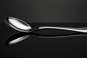 A close-up image of a spoon and fork placed on a black surface