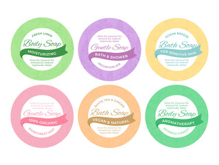 Body soap skin care cosmetic round retro emblem design template set vector flat illustration