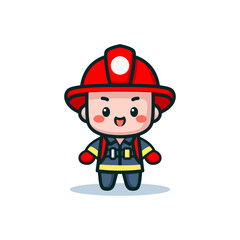 cute happy firefighter man cartoon character vector illustration template design