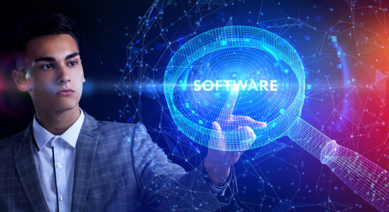 Software development and business process automation, internet and technology concept on virtual screen.