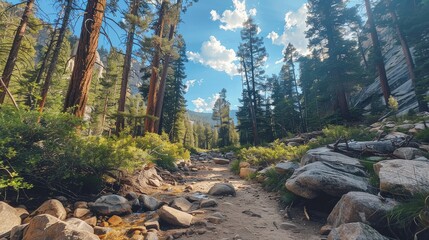 Hiking through the lush forests of Yosemite National Park