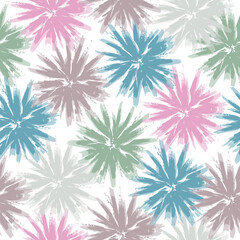 Colorful cute floral and rainbow seamless pattern background. Contemporary art seamless texture in hand-drawn style. Flowers, lines and dots.