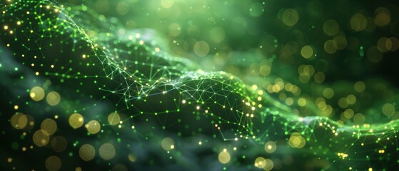 Abstract Green Network with Bokeh Lights.