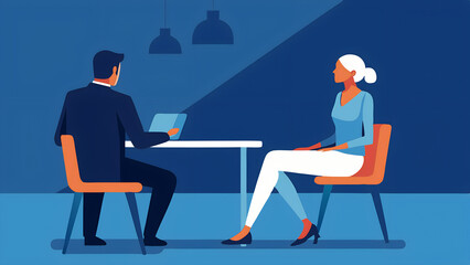 A Job Candidate Sits Across From an Interviewer in a Modern Office Setting