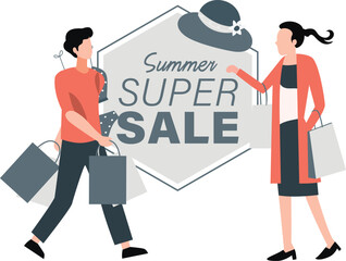 A boy and girl is talking about summer sale