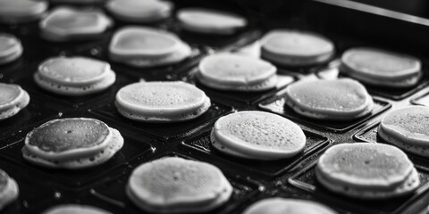 A pan filled with lots of cookies sits on top of a table, perfect for snack time or dessert