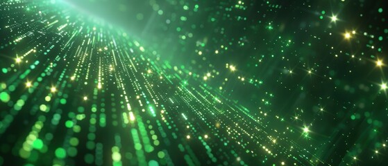 Abstract Green Lights and Stars Background.