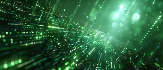 Obraz premium Green Abstract Digital Background with Bokeh Lights.