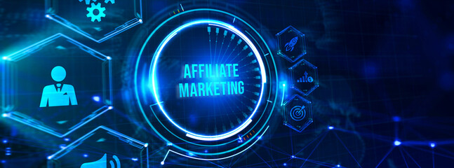 AFFILIATE MARKETING. Business, Technology, Internet and network concept. 3d illustration