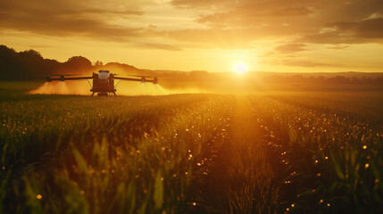 Fototapeta premium A drone flying over an open field of corn, with the aerial view showing rows and rows of green leaves extending into the distance,Generative AI