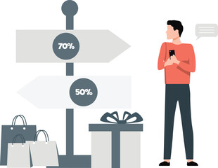 Boy is looking at direction baord