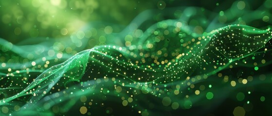 Abstract Green Bokeh Background with Glowing Lights.