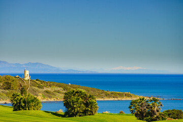 Naklejka premium Coast with lighthouse, Spain.