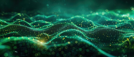 Abstract Green and Gold Waves Background.