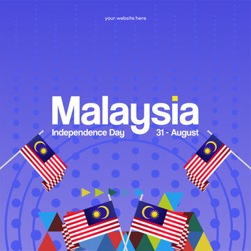 Malaysia Independence Day banner in modern geometric style. Square banner for website and post with typography. Background for National holiday celebration. Happy Independence Day of Malaysia