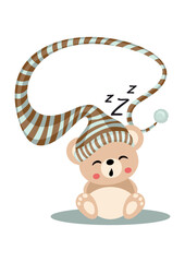 Sleepy teddy bear with funny hat