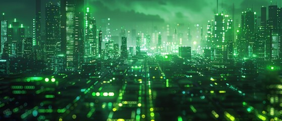Green Cityscape Night Lights.