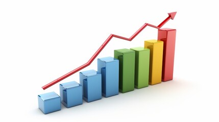 Growth diagram with arrow. 3d render on white