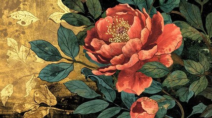 Antique Rose Illustration with Hand Drawn Elements.