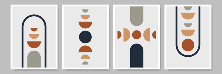 Minimalism hand drawn flat design boho wall art. Abstract print posters art set.