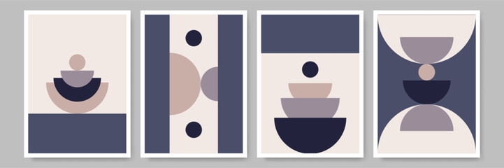 Minimalism hand drawn flat design boho wall art. Abstract print posters art set.