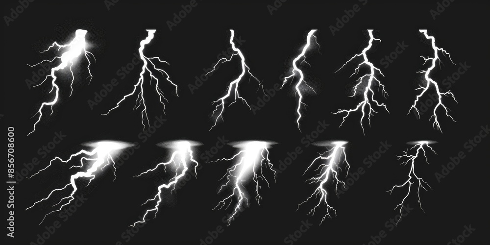 Poster a dark background with multiple lightning flashes
