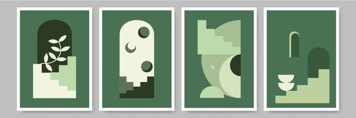 Minimalism hand drawn flat design boho wall art. Abstract print posters art set.