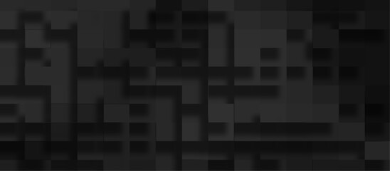 Black tech background with a geometric square and block patterns, Abstract black modern architecture background with luxury block pattern, modern technology black cubes abstract geometric background.