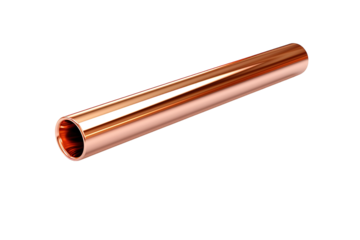 Shiny Copper Pipe Against A White Background on a Clear PNG or White Background.