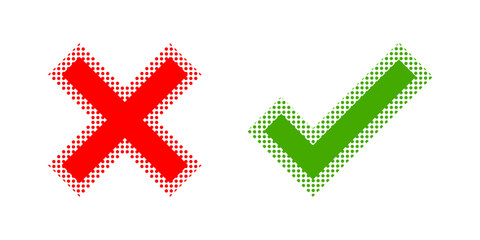 Red cross wrong sign with green checkmark icon flat vector design © Jedsada Naeprai