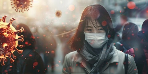 A person wearing a face mask standing among a group, possibly at an event or meeting