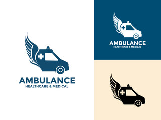 Ambulance Logo Icon Design, Emergency medical service vehicle logo and icon vector illustration © Febrian