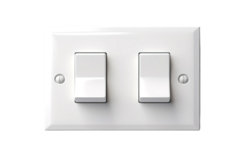 A Pair of Pristine White Light Switches Ready to Illuminate on a Clear PNG or White Background.
