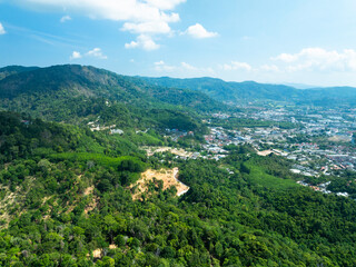 Aerial view Drone camera top view rainforest trees ecology with healthy environment concept and summer background,Green environment background