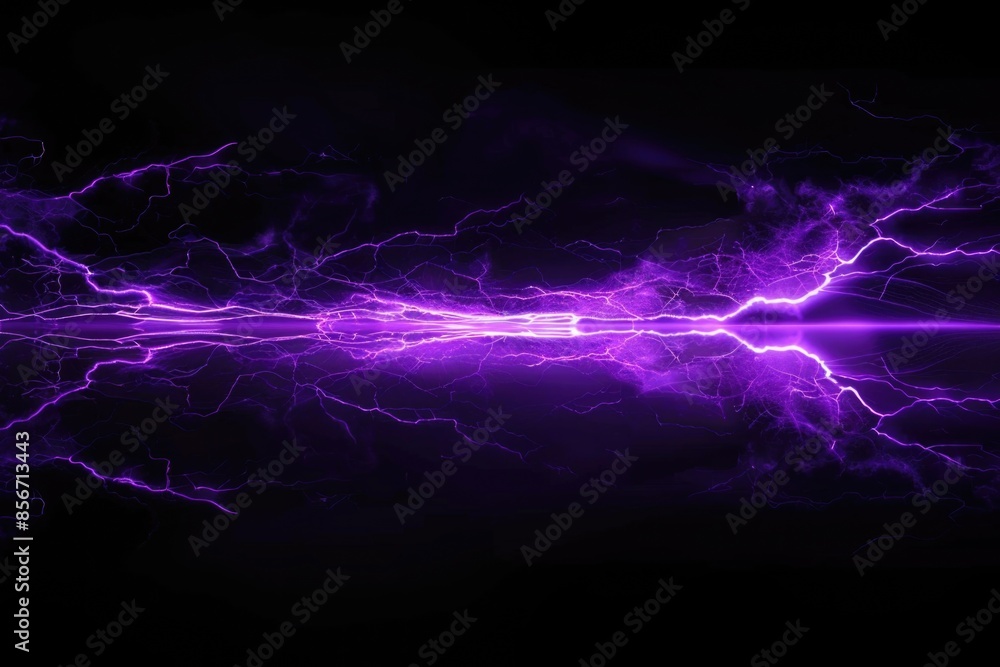 Poster purple and black background with lightning flashes, suitable for use in science or technology-relate